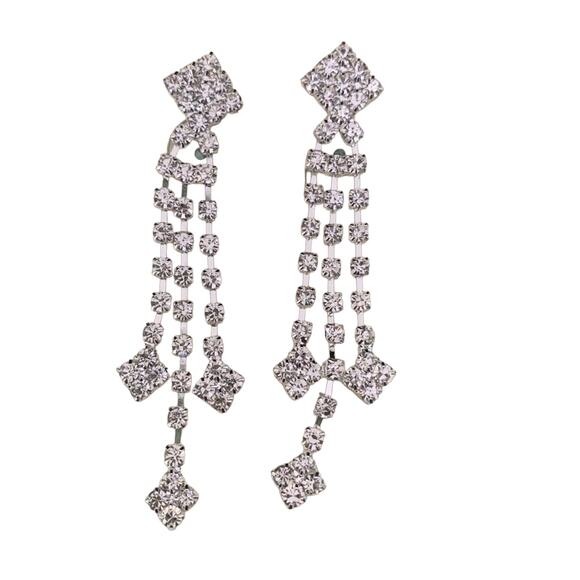 Diamond Bling Dangle Earring Wedding Prom - Picture 1 of 2